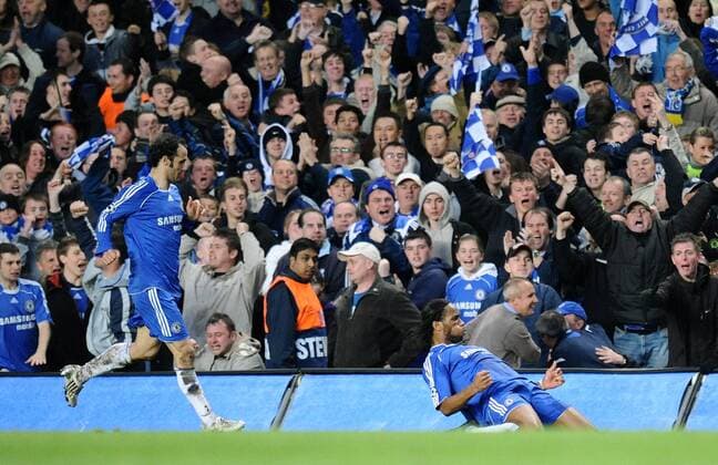 Didier Drogba (re.) und Ricardo Carvalho (beide Chelsea) - Torjubel Fußball EC 1 Herren Champions League 2007 2008, Halbfinale, Chelsea FC London Gruppe London Freude, Fußball EC 1 Herren Champions League 2007 2008, Halbfinale, Chelsea FC London Gruppe London Freude,