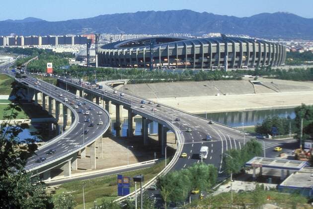 Autobahnzubringer zum Olympic Stadium, Austragungsort Olympischen Spiele 1988 in Seoul OS Sommer Olympische Spiele 1988, Sommerspiele, Wettkampfstätte, Austragungsort, Korea, Totale Olympic Stadium, Olympiastadion Seoul OS Sommer Olympische Spiele 1988, Sommerspiele, Wettkampfstätte, Austragungsort, Korea, Totale Olympic Stadium, Olympiastadion Seoul