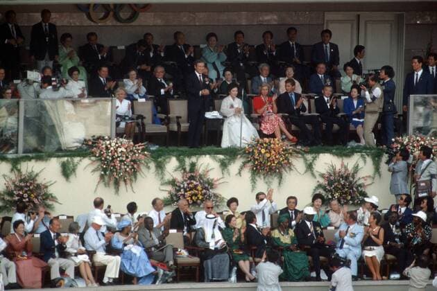 Südkoreas Präsident Roh Tae Woo (Mitte) eröffnet die Olympischen Spiele 1988 in Seoul OS Sommer Herren Olympische Spiele Seoul 1988, Sommerspiele, Eröffnung, Eröffnungsfeier, Zeremonie Totale Seoul OS Sommer Herren Olympische Spiele Seoul 1988, Sommerspiele, Eröffnung, Eröffnungsfeier, Zeremonie Totale Seoul