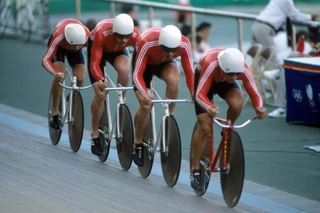 Team DDR mit Steffen Blochwitz, Roland Hennig, Dirk Meier und Carsten Wolf Radsport OS Sommer Herren Olympische Spiele Seoul 1988, Sommerspiele, Gruppe Seoul Dynamik, Radsport OS Sommer Herren Olympische Spiele Seoul 1988, Sommerspiele, Gruppe Seoul Dynamik,