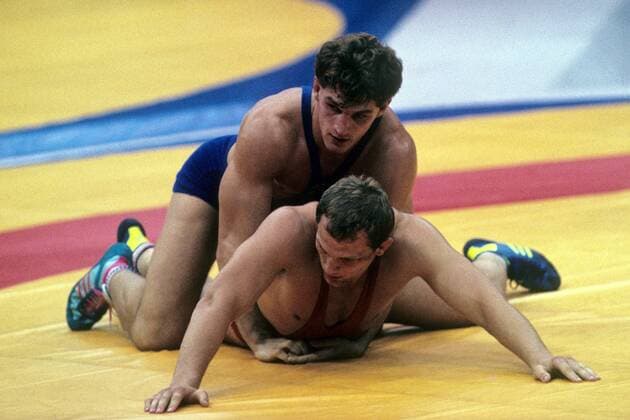 Gerhard Himmel (BR Deutschland, hi.) gegen Andrzej Wronski (Polen) Ringen OS Sommer Herren Olympische Spiele Seoul 1988, Sommerspiele, Gruppe Seoul Ringen OS Sommer Herren Olympische Spiele Seoul 1988, Sommerspiele, Gruppe Seoul