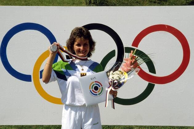 Sylvia Sperber (BR Deutschland) - Olympiasiegerin im Kleinkaliber Dreistellungskampf im Gewehrschießen der Sommerspiele 1988 Schießsport OS Sommer Damen Olympische Spiele Seoul 1988, Sommerspiele Einzelbild Seoul Schießsport OS Sommer Damen Olympische Spiele Seoul 1988, Sommerspiele Einzelbild Seoul