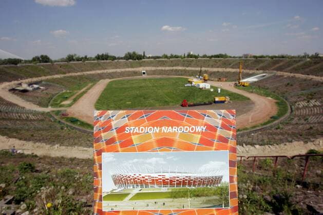 Baustelle Stadion Narodowy in Warschau, Austragungsort der Euro 2012 -  (150508DAB038) Fußball EM Herren Vorschau Euro 2012, Austragungsort, Wettkampfstätte, Stadion, Fußballstadion, innen, Innenansicht, Totale o0 2008 Warschau Leere, Fußball EM Herren Vorschau Euro 2012, Austragungsort, Wettkampfstätte, Stadion, Fußballstadion, innen, Innenansicht, Totale o0 2008 Warschau Leere,
