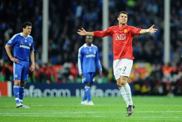 Cristiano Ronaldo (Manchester United, re.) - Torjubel, Michael Ballack (Chelsea, li.) enttäuscht Fußball EC 1 Herren Champions League Finale 2007 2008, Manchester United - Chelsea FC London, Manu, Gruppe Moskau Freude, Begeisterung, Enttäuschung, Fußball EC 1 Herren Champions League Finale 2007 2008, Manchester United - Chelsea FC London, Manu, Gruppe Moskau Freude, Begeisterung, Enttäuschung,
