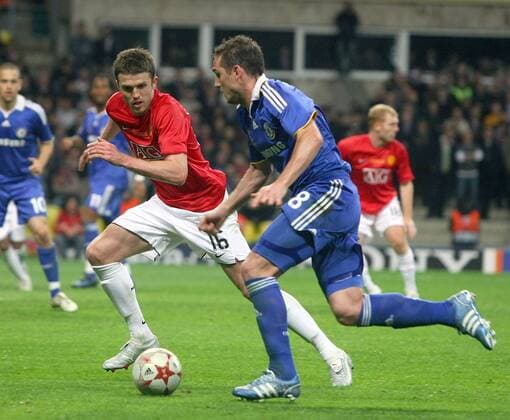 Frank Lampard (Chelsea, re.) gegen Michael Carrick (Manchester United) -  Fußball EC 1 Herren Champions League 2007 2008, Finale, Manchester United - Chelsea FC London 6:5 n. E., ManU Gruppe Moskau Dynamik, Fußball EC 1 Herren Champions League 2007 2008, Finale, Manchester United - Chelsea FC London 6:5 n. E., ManU Gruppe Moskau Dynamik,