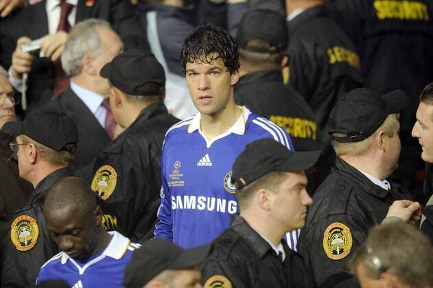 Michael Ballack (Chelsea) ist der Niederlage im Champions League Finale 2008 enttäuscht Fußball EC 1 Herren Champions League 2007 2008, Finale, Chelsea FC London Gruppe Moskau Enttäuschung, Fußball EC 1 Herren Champions League 2007 2008, Finale, Chelsea FC London Gruppe Moskau Enttäuschung,