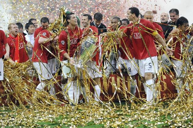 Manchester United ist Champions League Sieger 2008 Fußball EC 1 Herren Champions League 2007 2008, Finale, ManU Totale Moskau Freude, Fußball EC 1 Herren Champions League 2007 2008, Finale, ManU Totale Moskau Freude,