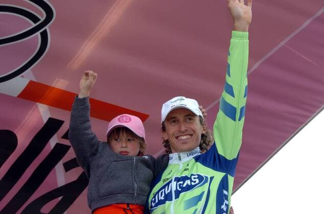 Franco Pellizotti (Italien Liquigas) gewinnt das Bergzeitfahren des Giro d Italia -  Radsport Herren Giro d Italia 2008, dItalia, Straßenradsport, Straße, Rad, Einzelzeitfahren, Zeitfahren Gruppe Etappe 16: Bergzeitfahren San Vigilio de Marebbe - Plan de Corones Freude,