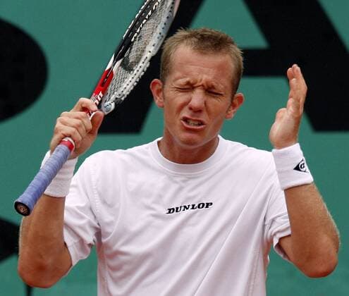 Thomas Johansson (Schweden) -  (PAR20080527722) Tennis Herren French Open 2008, ATP Tour, Grand Slam, Einzelbild Roland Garros Paris Enttäuschung,