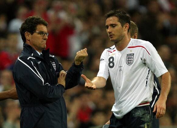 Nationaltrainer Fabio Capello (li.) und Frank Lampard (beide England) -  Fußball Länderspiel Herren Freundschaftsspiel 2008, Test, Testspiel, Nationalteam, Nationaltrikot Gruppe London