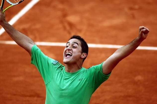 Nicolas Almagro (Spanien) jubelt -  (pan26214) Tennis Herren French Open 2008, Grand Slam, ATP Tour Einzelbild Roland Garros Paris Freude,