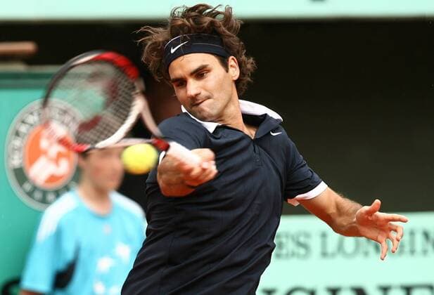 Roger Federer (Schweiz) -  Tennis Herren French Open 2008, Grand Slam, ATP Tour Einzelbild Roland Garros Paris Dynamik,