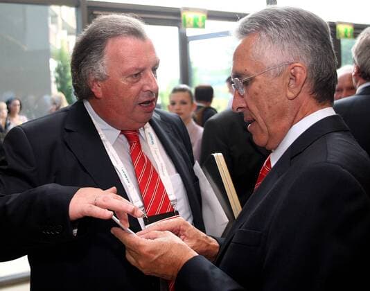 ÖFB Generalsekretär Alfred Ludwig (li.) und ÖFB Schriftführer Karl Kaplan (beide Österreich) anlässlich des Kick Off Dinners zur EURO 2008 -  Fußball EM Herren Vorschau EURO 2008, Kick Off Dinner, KickOff, Nationalteam Gruppe Stegersbach