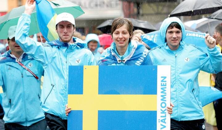 Schwedische Fans anlässlich der Eröffnung der Fanzone für die Euro 2008 in Innsbruck -  Fußball EM Herren Vorschau Euro 2008, Eröffnung Fanzone, Fan Zone, Fanmeile Gruppe Innsbruck