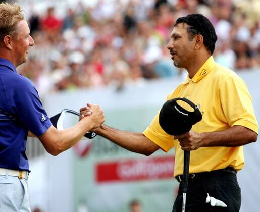 Jeev Milkha Singh (Indien, re.) gewinnt die Bank Austria Golf Open 2008 vor Simon Wakefield (England) -  Golf Herren Bank Austria Golf Open 2008, PGA European Tour, Pro Am, ProAm, Gruppe o0 GolfOpen Oberwaltersdorf Golf Herren Bank Austria Golf Open 2008, PGA European Tour, Pro Am, ProAm, Gruppe o0 GolfOpen Oberwaltersdorf