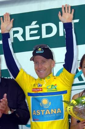 Levi Leipheimer (USA Astana) gewinnt den Prolog des Criterium Dauphine Libere 2008 -  Radsport Herren Dauphine Libere 2008, ProTour, Straßenradsport, Straße, Rad, Zeitfahren, Einzelzeitfahren Einzelbild Prolog Freude, Radsport Herren Dauphine Libere 2008, ProTour, Straßenradsport, Straße, Rad, Zeitfahren, Einzelzeitfahren Einzelbild Prolog Freude,