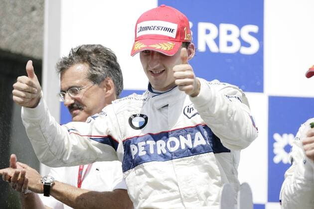 Robert Kubica (Polen) gewinnt den GP Kanada 2008, dahinter Teamchef Dr. Mario Theissen (Deutschland beide BMW Sauber) - Motorsport Grand Prix Herren Großer Preis von Kanada 2008, Formel 1 Weltmeisterschaft, F1, F, GP, WM, Gruppe Montreal Freude, Motorsport Grand Prix Herren Großer Preis von Kanada 2008, Formel 1 Weltmeisterschaft, F1, F, GP, WM, Gruppe Montreal Freude,