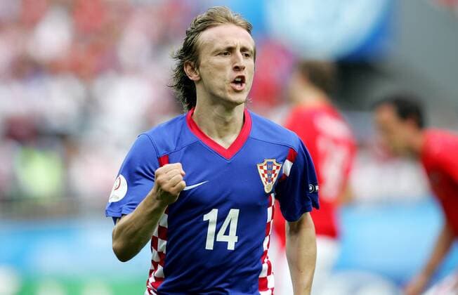 Luka Modric (Kroatien) - Torjubel -  Fußball EM Herren Euro 2008, Nationalteam, Länderspiel, Nationaltrikot Einzelbild Wien Freude, Fußball EM Herren Euro 2008, Nationalteam, Länderspiel, Nationaltrikot Einzelbild Wien Freude,