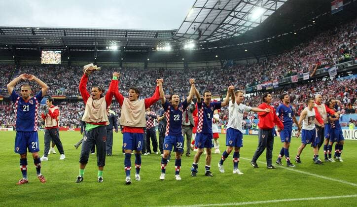 Schlussjubel Kroatien Fußball EM Herren Euro 2008, Länderspiel, Nationalteam, Nationaltrikot Totale Klagenfurt Freude,