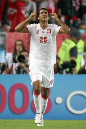 Roger Guerreiro (Polen) - Torjubel -  (20080612LG004) Fußball EM Herren EURO 2008, Länderspiel, Nationalmannschaft, Nationaltrikot, Einzelbild Wien Freude,