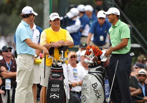 Tiger Woods (USA, re.) und Adam Scott (li., Australien) - (Icon00727710) Golf Herren US Open 2008, PGA Tour Gruppe Torrey Pines San Diego EDITORIAL USE ONLY