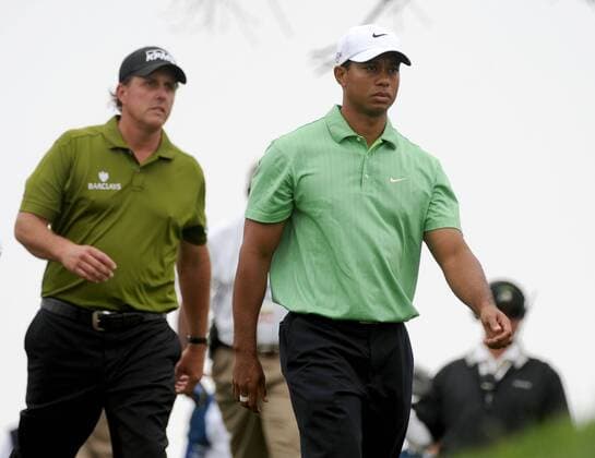 Tiger Woods (re.) und Phil Mickelson (beide USA) -  (SAN20080613379) Golf Herren US Open 2008, PGA Tour Gruppe Torrey Pines San Diego