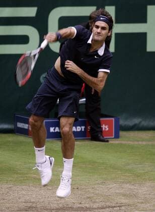 Roger Federer (Schweiz) Tennis Herren Gerry Weber Open 2008, ATP Tour Einzelbild Halle Westfalen Dynamik, Tennis Herren Gerry Weber Open 2008, ATP Tour Einzelbild Halle Westfalen Dynamik,