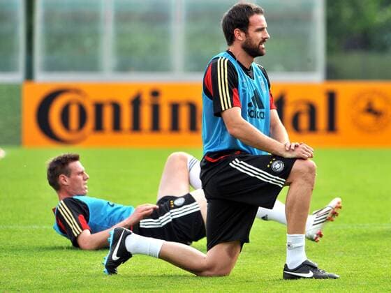 Christoph Metzelder (re.) und Tim Borowski (beide Deutschland) -  Fußball EM Herren Euro 2008, Training, Nationalteam, Gruppe Ascona