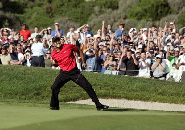 Tiger Woods (USA) jubelt - (Icon47928183) Golf Herren US Open 2008, PGA Tour Einzelbild Torrey Pines San Diego Freude, Begeisterung, EDITORIAL USE ONLY
