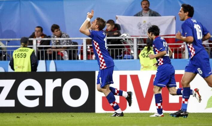 Ivan Klasnic (Kroatien, li.) - Torjubel -  Fußball EM Herren Euro 2008, Länderspiel, Nationalmannschaft, Nationaltrikot, Gruppe Klagenfurt Fußball EM Herren Euro 2008, Länderspiel, Nationalmannschaft, Nationaltrikot, Gruppe Klagenfurt