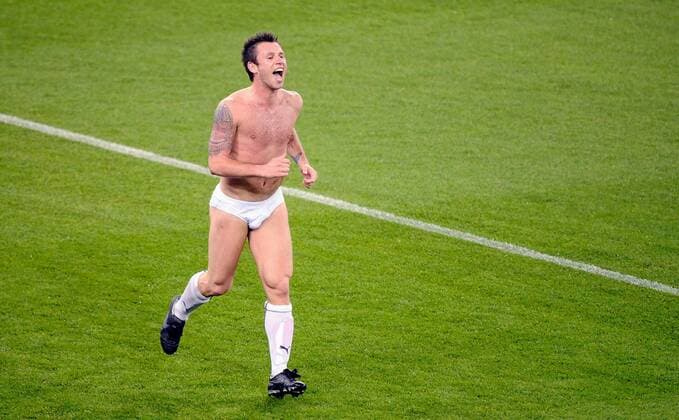 Antonio Cassano (Italien) gab sein letztes Hemd für den Einzug ins Viertelfinale - Fußball EM Herren Euro 2008, Länderspiel, Nationalteam Einzelbild Zürich Freude, Begeisterung,