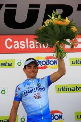 Siegerehrung - Markus Fothen (Deutschland Gerolsteiner) gewinnt die 5. Etappe der Tour de Suisse 2008 Radsport Herren Tour de Suisse 2008, ProTour, Rad, Straße, Straßenradsport, Einzelbild 5. Etappe Domat Ems - Caslano Freude, Radsport Herren Tour de Suisse 2008, ProTour, Rad, Straße, Straßenradsport, Einzelbild 5. Etappe Domat Ems - Caslano Freude,