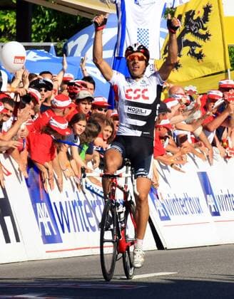 Fabian Cancellara (Schweiz CSC) gewinnt die 7. Etappe der Tour de Suisse 2008 Radsport Herren Tour de Suisse 2008, ProTour, Straßenradsport, Straße, Rad Einzelbild 7. Etappe: Gruyere - Lyss Freude, 