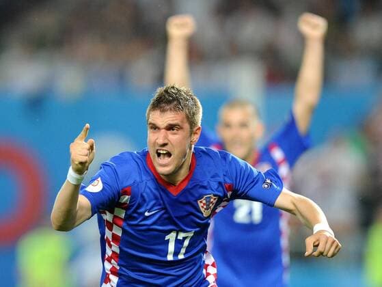 Ivan Klasnic (Kroatien) - Torjubel - Fußball Länderspiel Herren EURO 2008, EM, Viertelfinale, Nationalteam, Nationaltrikot, Einzelbild Wien Freude, Begeisterung,