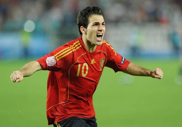 Cesc Fabregas (Spanien) - Schlussjubel nach verwandeltem entscheidenden Elfmeter - Fußball EM Herren Euro 2008, Länderspiel, Nationalmannschaft, Einzelbild Wien Freude,