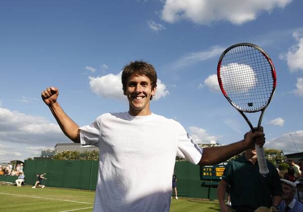 Simon Stadler (Deutschland) jubelt Tennis Herren All England Championships 2008, Grand Slam, ATP Tour Einzelbild Wimbledon London Freude,