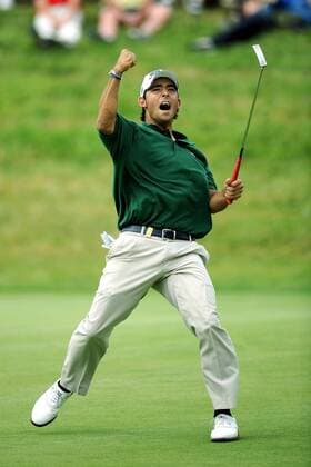 Pablo Larrazabal (Spanien) jubelt -  (pan26662) Golf Herren Open de France 2008, European PGA Tour Einzelbild Paris Freude, Begeisterung,
