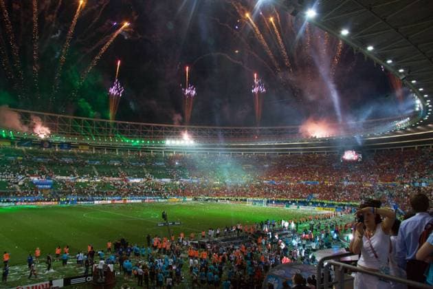 Abschlussfeuerwerk nach dem Finale der Euro 2008 im Wiener Ernst Happel Stadion -  Fußball EM Herren EURO 2008, Länderspiel, Finale, Nationalteam, Abschlussfeier, Feier, Abschlusszeremonie, Zeremonie Totale Ernst Happel Stadion Wien