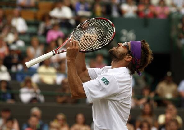 Arnaud Clement (Frankreich) jubelt Tennis Herren All England Championships 2008, Grand Slam, ATP Tour Einzelbild Wimbledon London Begeisterung, Freude,