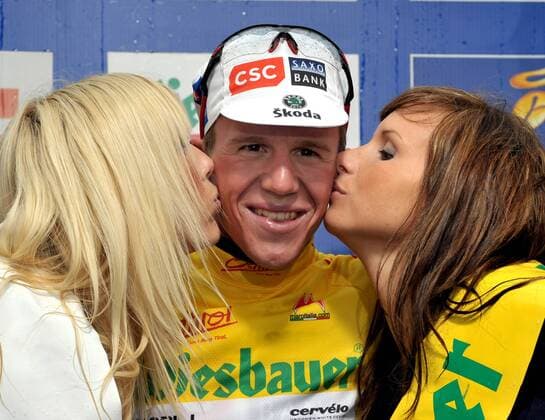 Chris Anker Sörensen (Dänemark CSC) gewinnt die 2. Etappe der Österreich Rundfahrt 2008 und erobert das gelbe Trikot -  Radsport Herren Österreich Rundfahrt 2008, Österreichrundfahrt, Straßenradsport, Straße, Rad Einzelbild 2. Etappe: Toblach - Kitzbüheler Horn Freude,
