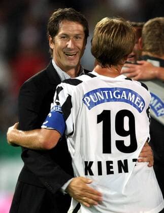 Trainer Franco Foda (li.) und Mario Kienzl (beide Sturm Graz) - Schlussjubel -  Fußball Herren Bundesliga 2008 2009, 1. Österreichische Liga, SK Puntigamer Sturm Graz Gruppe Graz Freude,