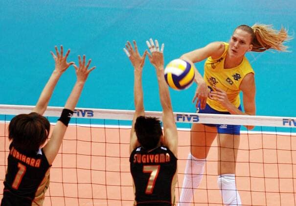 Marianne Steinbrecher (Brasilien, re.) -  Volleyball Länderspiel Damen FIVB World Grand Prix 2008, GP, Nationalteam, Nationaltrikot Gruppe Yokohama Dynamik,