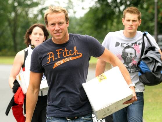 Lars Conrad (Mitte), Christian Kubusch und Sarah Poewe (alle Deutschland) anlässlich der offiziellen Ausgabe der Olympiabekleidung Schwimmen OS Sommer Herren Vorschau Olympische Spiele Peking 2008, Sommerspiele, Einkleidung, Kollektion, Olympiakollektion Gruppe privat Mainz
