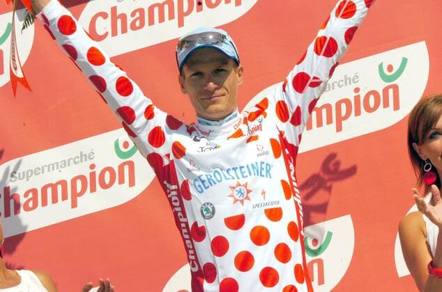 Sebastian Lang (Deutschland Gerolsteiner) nach der 12. Etappe der Tour de France 2008 im Bergtrikot -  Radsport Herren Tour de France 2008, Straßenradsport, Straße, Rad, Vdig Einzelbild 12. Etappe: Lavelanet - Narbonne