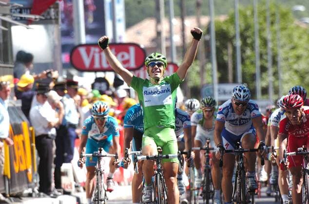 Oscar Freire Gomez (Spanien Rabobank) gewinnt die 14. Etappe der Tour de France 2008 -  Radsport Herren Tour de France 2008, Straße, Rad, Straßenradsport Gruppe 14. Etappe: Nimes - Dignes les Bains Freude,