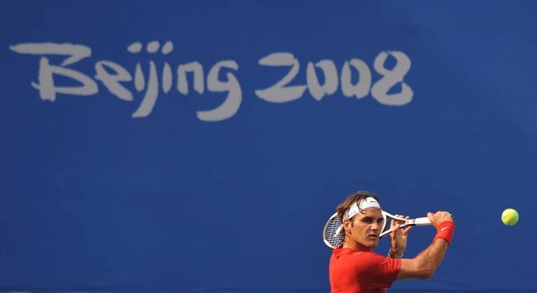 Roger Federer (Schweiz) -  Tennis OS Sommer Herren Vorschau Olympische Spiele 2008, Sommerspiele, Training, Vdig Einzelbild Peking