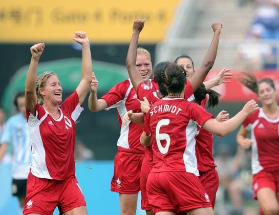 Torjubel Kanada - Fußball OS Sommer Damen Olympische Spiele Peking 2008, Sommerspiele, Länderspiel, Frauen, Frauenfußball Gruppe Tianjin Freude,