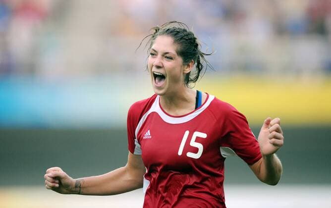 Kara Lang (Kanada) - Torjubel - Fußball OS Sommer Damen Olympische Spiele Peking 2008, Sommerspiele, Länderspiel, Frauen, Frauenfußball Einzelbild Tianjin Freude, Begeisterung,