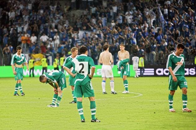 Kollektive Enttäuschung bei Rapid Wien -  Fußball EC 1 Herren Champions League Qualifikation 2008 2009, SK Rapid Wien Totale Wien Enttäuschung,