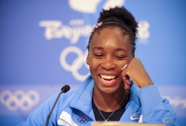 Venus Williams (USA) - Pressekonferenz -  Tennis OS Sommer Damen Olympische Spiele 2008, Sommerspiele Einzelbild Peking Freude,
